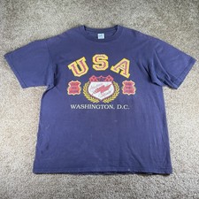 blue vintage 1990s USA graphic t-shirt featuring a Washington D.C. crest XL