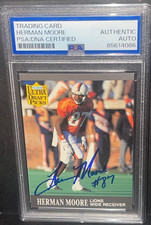 Herman Moore 1991 Fleer Ultra Rookie Card Detroit Lions Autographed Card PSA