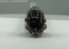 Vintage Art Deco Style 925 Sterling Silver Black Onyx Marcasite Ring Size 3.25