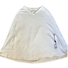 NWT Max Studio 100 Wool Cape Off White One Size Winter Embroidered Floral