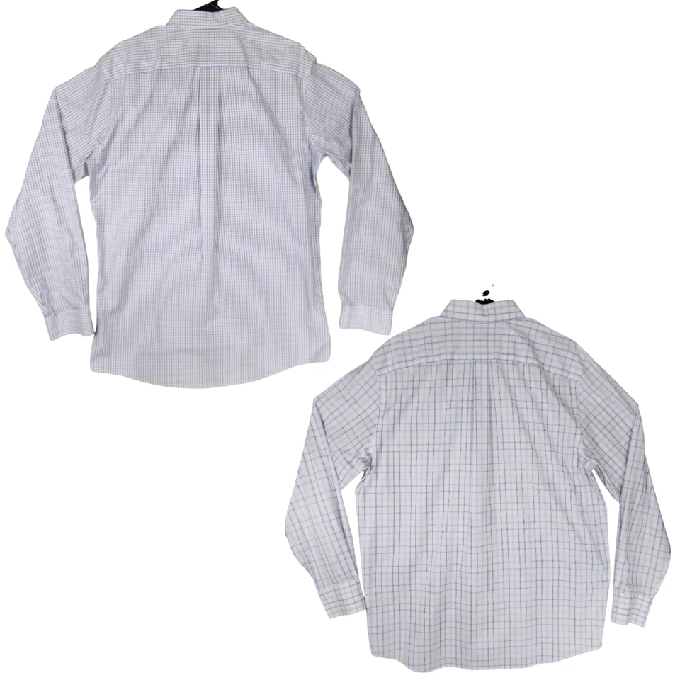 Eddie Bauer TL Mens Button Up Shirts Tall Lot 2  White Blue Plaid Cotton READ - Image 2 of 4