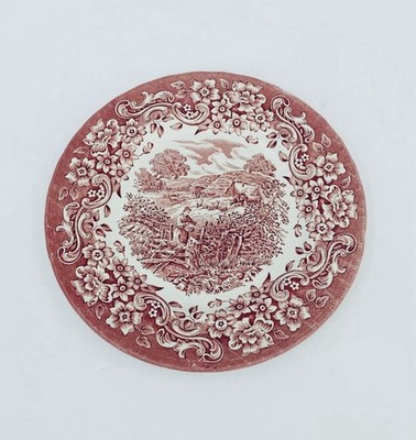 3 Olde England 17th Century Ironstone 8'' Dessert Plates Red Royal Tudor Ware
