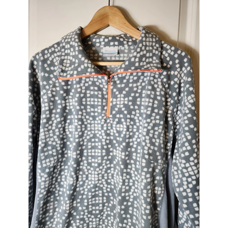 COLUMBIA Gris Blanco Geométrico Polar 1/4 Cremallera Pullover Chaqueta Activa Talla 2X Foto 4 de 4