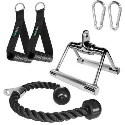 F. Combo V-Handle with Rotation, Tricep Rope, Exercise Handles and 2 Snap Hook 