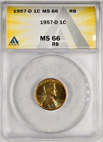 1957-D Lincoln Wheat Cent 1C - ANACS MS66 RB (Red Brown) - Certified Beauty!