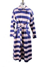 Marimekko Kumu Trench Coat Womens L 38 Purple Pink Stripes Cotton Iconic Htf