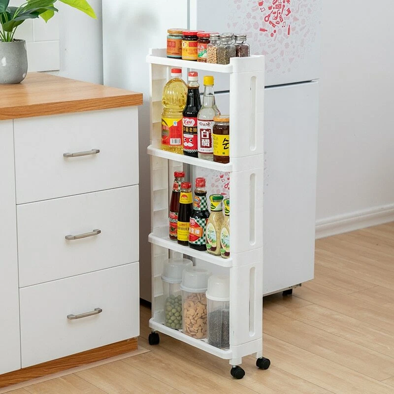 Kitchen Storage Rack Fridge Side Shelf Layer Removable With Wheels Bathroom