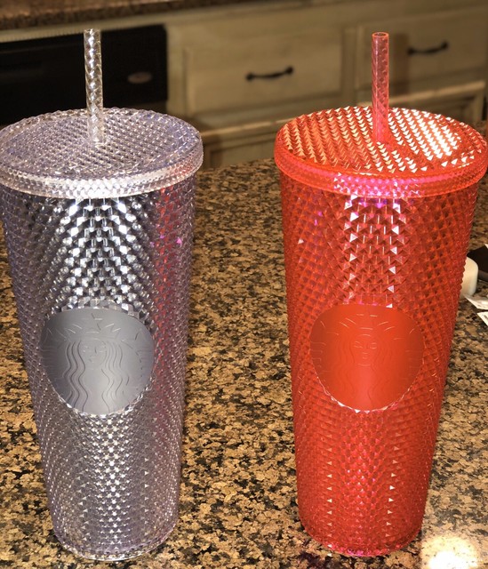 NEW Starbucks Lot 2Diamond TumblersIridescent Platinum &Hot Pink 24oz