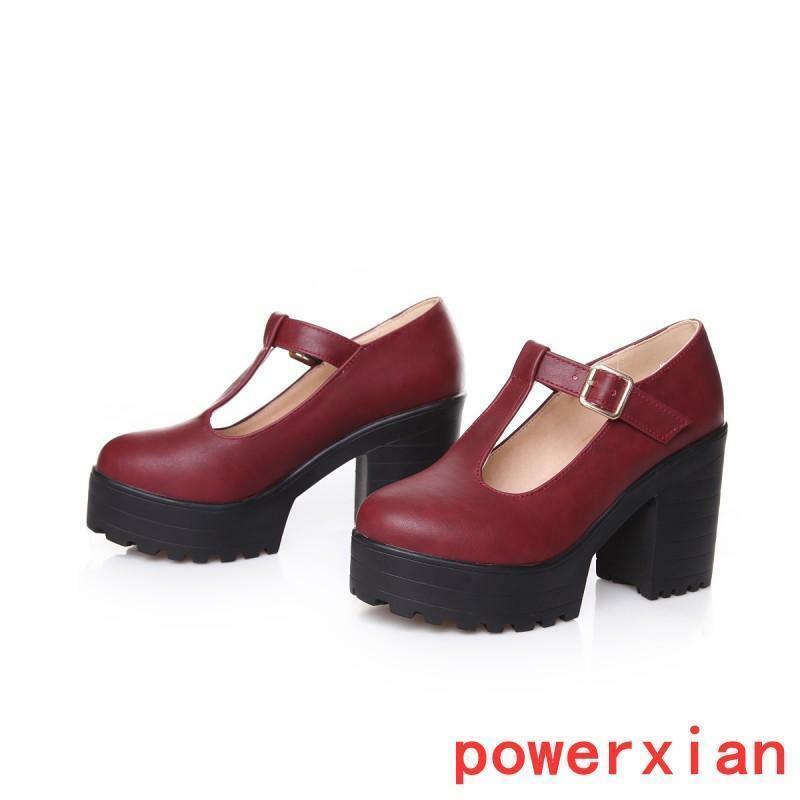 Mary Jane Womens Ladies Tstrap Platform Chunky High Heel Pump Shoes