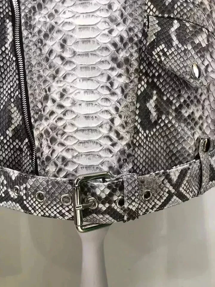 Python Leather Moto Jacket - Men's Premium Snakeskin Biker Jacket - Image 3 of 4