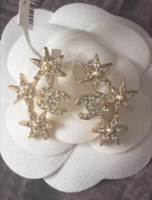 CHANEL Crystal Strass CC Stars Constallation Earrings - RARE