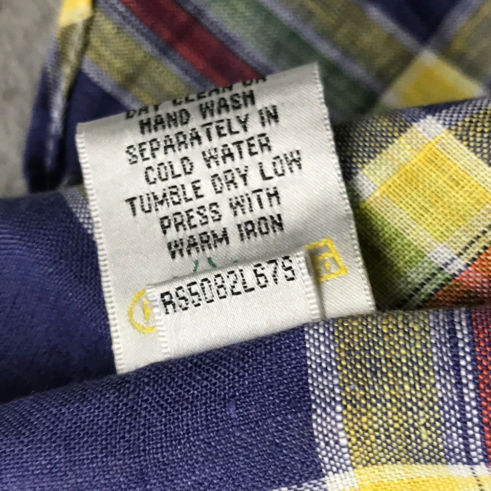 Bugatchi Uomo Shirt Mens XXL Blue Plaid Linen Shaped Fit Long Sleeves Button Up - Image 4 of 4