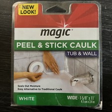 Magic Peel  Stick Caulk Tub  Wall WHITE 1-5/8" x 11' Bathtub Shower Water Seal