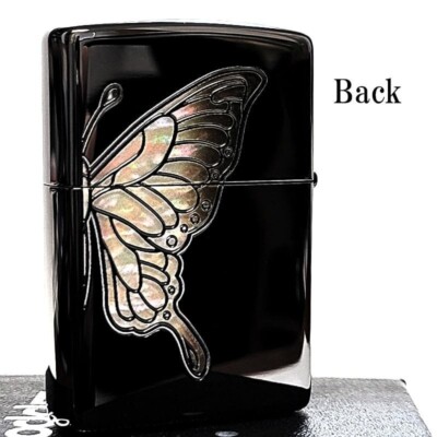 Zippo White Butterfly Shell Black Etching 2 Sided Processing
