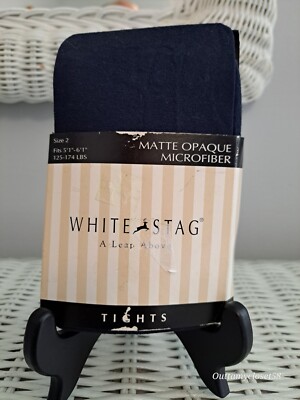 Ladies Navy Opaque Tights. White Stag, Size 2. Microfiber. Sissy Fem CD Trans