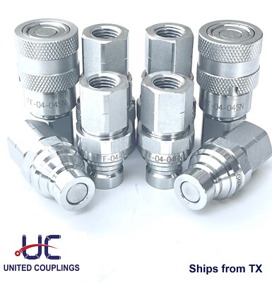 1/4'' Flat Face Hydraulic Quick Connect Coupler | Skid Steer Bobcat | 4 Sets |NPT