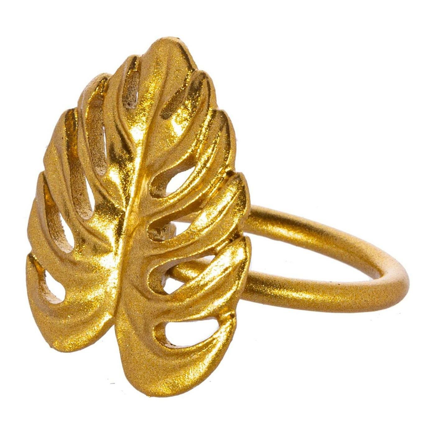 Sass & Belle On Trend Gold Monstera Leaf Napkin Ring Table Decoration Set of 2