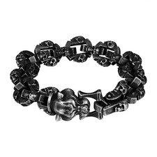 9.4" Punk Gothic Heavy Skull Link Chain Bracelet For Men Stainless Steel Bangle