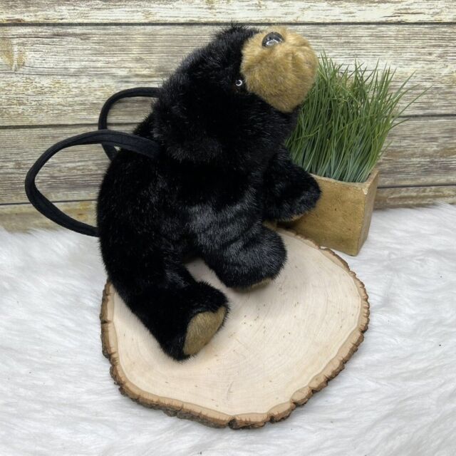 The Bearington Collection Black Bear Plush Fur Hand Bag Purse