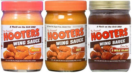 Hooters Wing Sauce Sampler - Hot, Medium & 3 Mile Island Wing Sauce