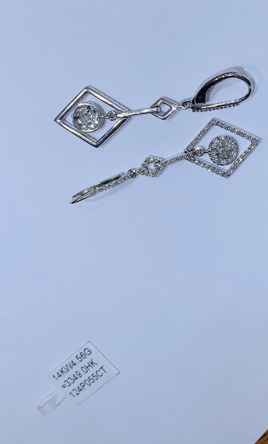 14K Solid White Gold Dangle Lever Back  Earrings … - image 4