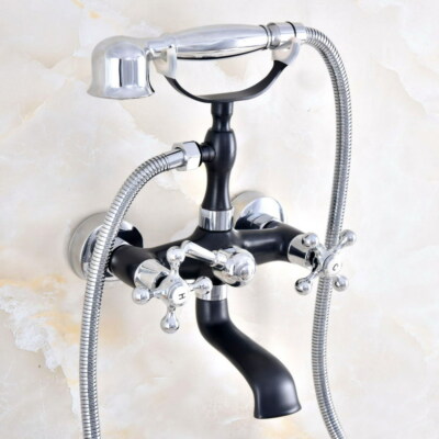 Black Silver Brass Bathtub Filler Faucet Hand Spray Shower Mixer Tap Set 2na615