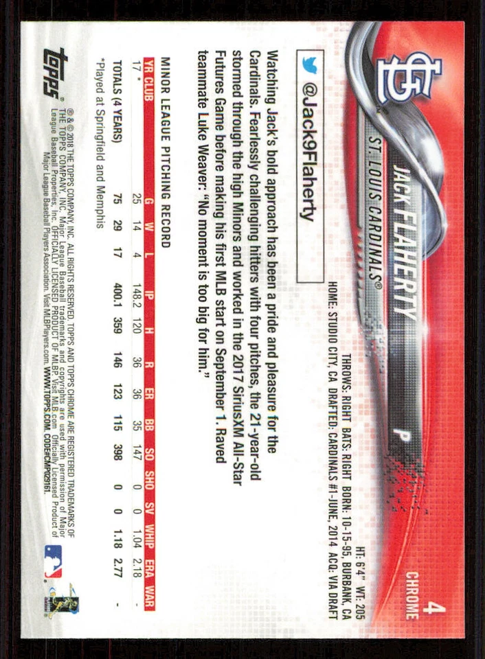 2018 Topps Chrome #4 Jack Flaherty RC - Image 2 of 2