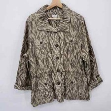 Chico's Jacket Women 3 / XL Gold Metallic Printed Linen Blend Utility Roll Tab