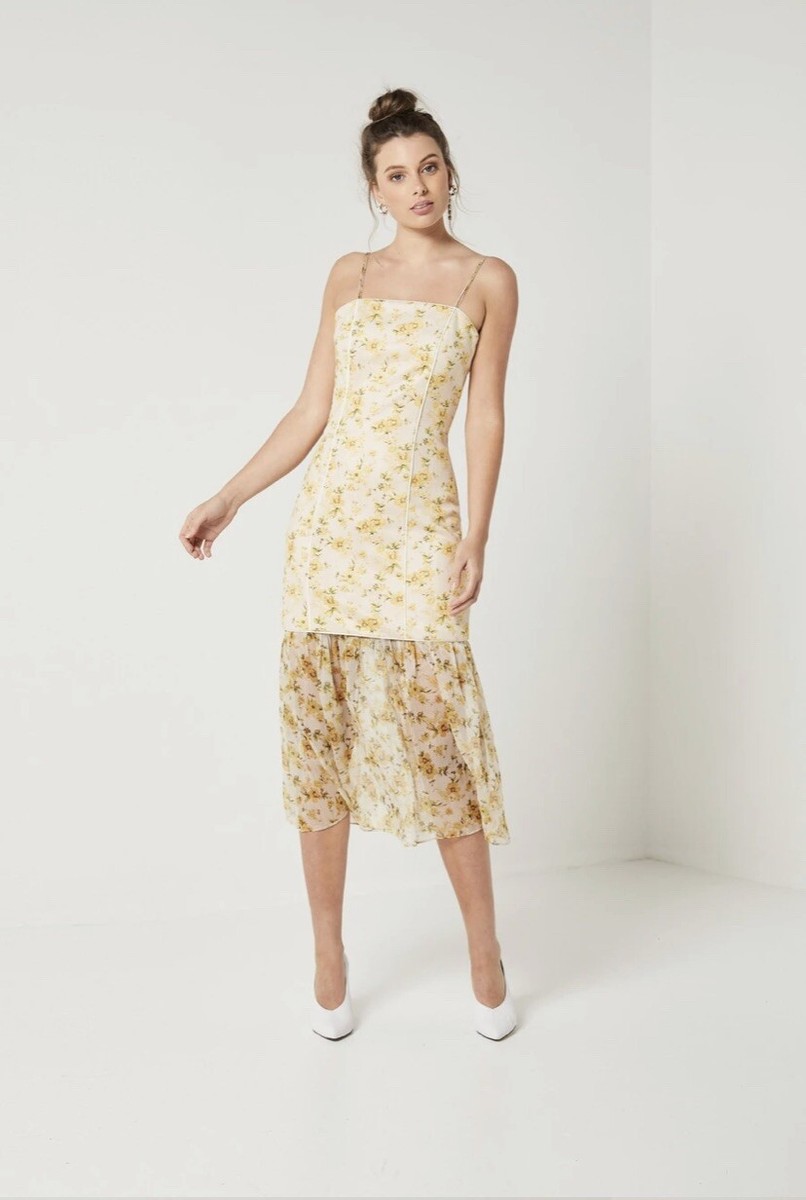 elliatt rattle knit dress wattle XL NWT yellow multi runs small XL-10 USA sale bridesmaid