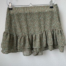Altar'd State Floral Ruffled Mini Skirt Skort Boho Green and Pink Size Large