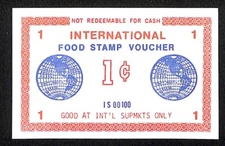 International Supermarkets NYC "Food Stamp Voucher" 1c Coupon c1972-75 VGC