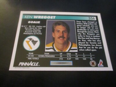 ken wregget (pittsburgh penguins - goalie) 1992/93 pinnacle card