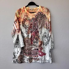 Jess & Jane Paisley Print Tunic Top Lightweight Knit USA Made Large