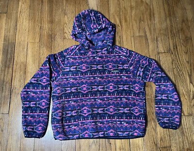Columbia Womens Aztec Print Fleece Pullover Sweater Purple Pink Hooded XL 