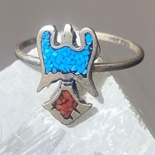 Phoenix ring turquoise coral chips southwest sterling silver women girls f