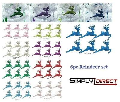 SIMPLY DIRECT REINDEER BAUBLES XMAS TREE HANGING BAUBLES, GLITTERY X'MAS TREE DECORATION 6PC