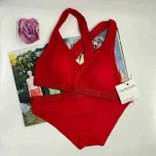 RED NEW Calvin Klein Lightly lines monochrome Bralette Bikini Set