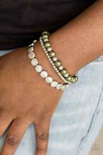 Paparazzi "Girly Girl Glamour" Pearly Green  Silver Beaded Stretch Bracelet Set
