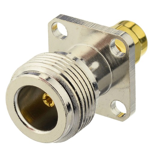 SMA Male Plug to N Female Jack 4 Hole Flange Mount Coaxial Connector Adapter - Picture 3 of 3