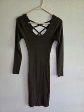 De Rotchild Women’s Ribbed Knit Bodycon Dress Crisscross Strappy Olive Green M W