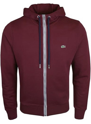 Lacoste Mens Burgundy/Navy Blue SH8643 Full Zip Hoodie Sweater Top 