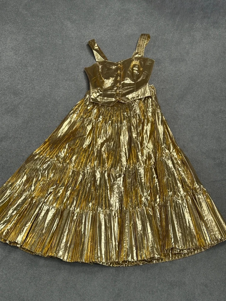 Vintage Goldplissee Zweiteiler der 70er-80er Jahre - atemberaubend-funkelnd TOP! - Bild 2 von 4