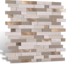 3D Peel and Stick Grey Gold Stone Mosaic Backsplash Tile - 12"x12