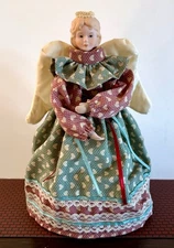 VTG 1980's Angel Tree Topper 10” Porcelain Country Heart Dress Lace Trim Taiwan