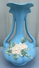 Vintage Large Weller Art Pottery Vase Pale Blue Matte Finish WILD ROSE Pattern