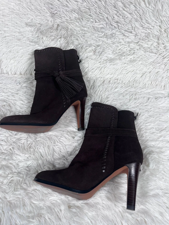 Coach ботинки женский размер 7B коричневый замшевый Jessie кисточки высокий каблук лодыжки молнии туфли - Изображение 3 из 4