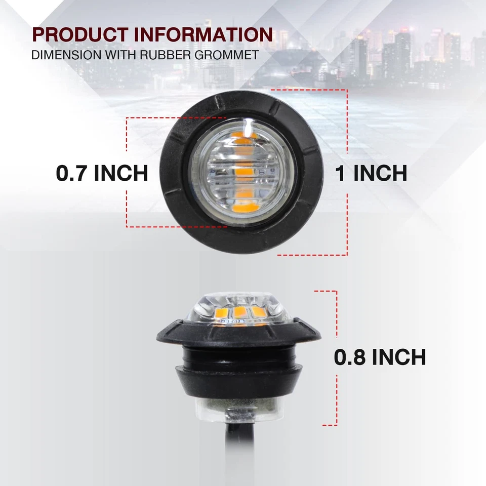 10 Pcs TMH 3/4" Inch Mount Clear White LENS & Amber LED Clearance Markers, side - Image 4 of 4
