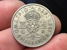 1950 GREAT BRITAIN Two SHILLINGS, 2 Shillings, England, British, 1St year Type