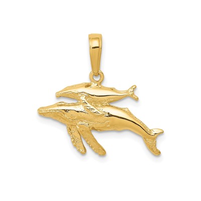 10k Gelbgold Wal Anhänger Mutter Kalb Maritim Meer Tier Charm für Frauen