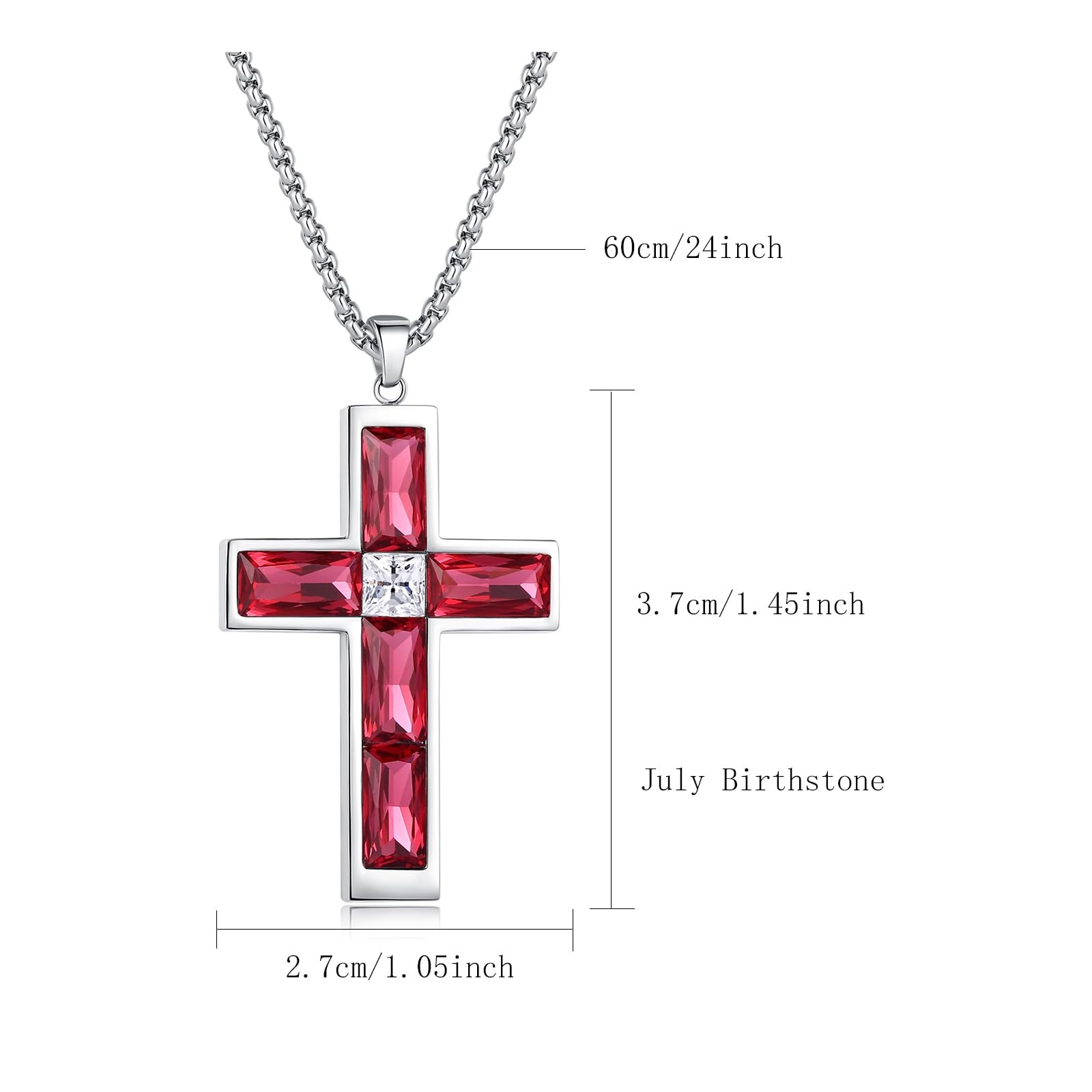 Ruby Cross Necklace for Men, Ruby Red Cubic Zirco… - image 4